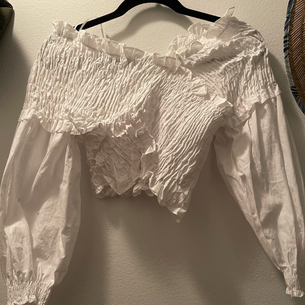 ZARA RUFFLED CROP TOP WHITE